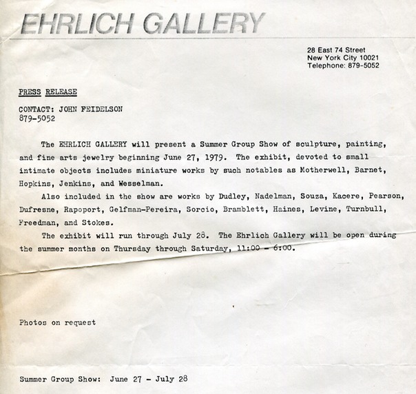 1979 Ehrlich Gallery PR