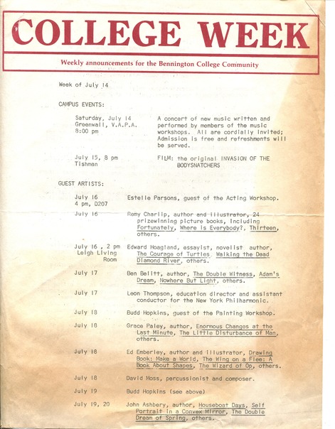 Bennington College schedule